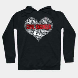 Civil Engineer Heart Shape Word Cloud Design Engineering print Hoodie